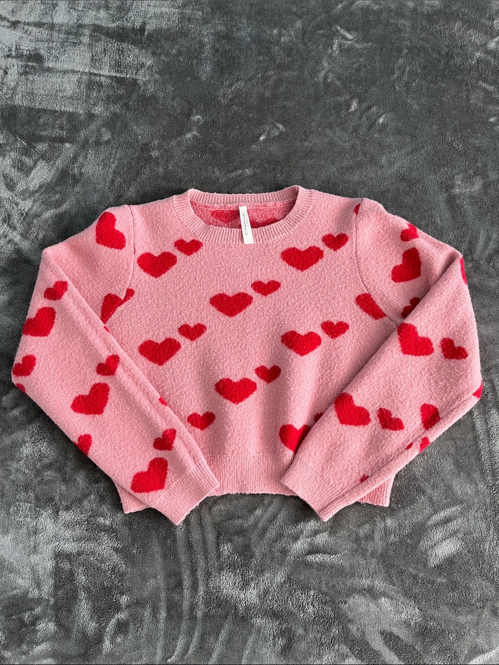 Pink Heart-Print Crewneck Sweater by